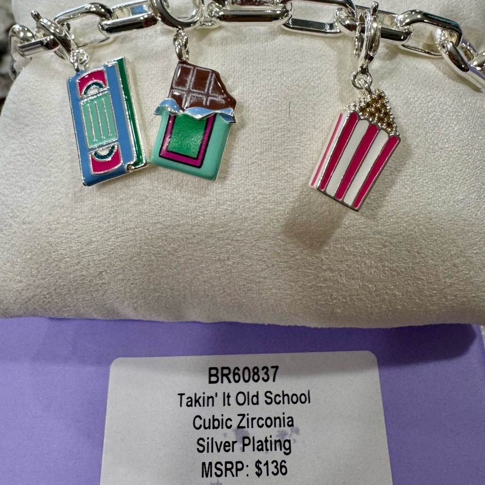 Silver Plated Charm Bracelet with Colorful Charms